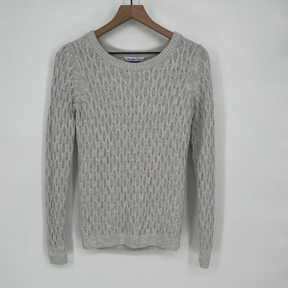 Cascade Blue Knit Sweater Crew Neck Long Sleeve Textured Gray Size S - Picture 2 of 5